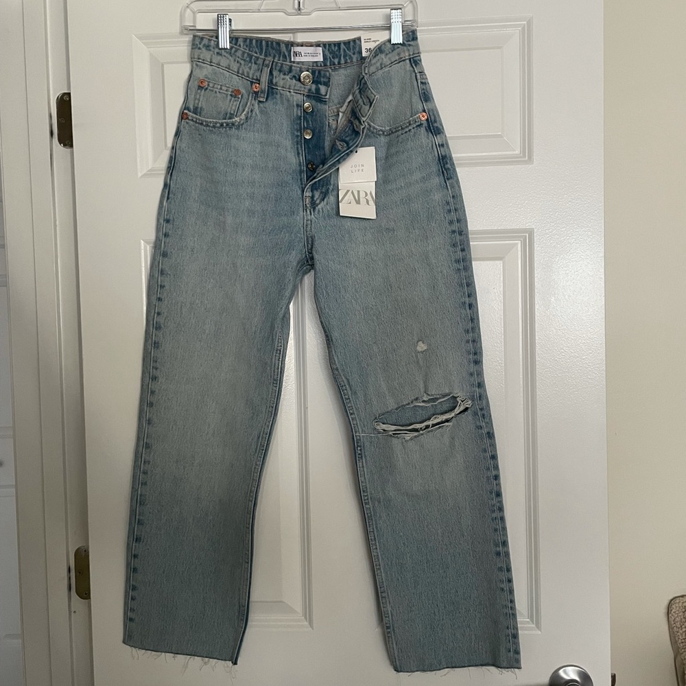 Zara High Rise Straight Leg Jeans